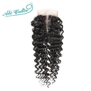 ALI GRACE HAIR Brazilian Deep Wave Middle Part Lace Closure 10-20 inch 100% Remy Human Hair Natural Color Free Shipping
