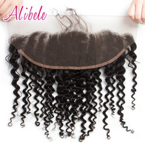 Aibele Brazilian Deep Wave Lace Frontal Closure 1Pc 10"-20" Ear To Ear 13x4 Closure Pre Plucked Natural Hairline Remy Human Hair