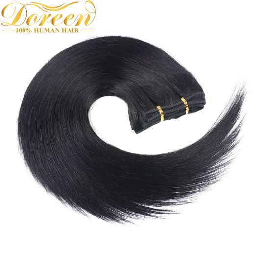 Doreen Remy Human Hair Clips In Extension 120 7pieces  Full Head Set #1 Jet Black Brazilian Natural Straight  Hair Clip Ins