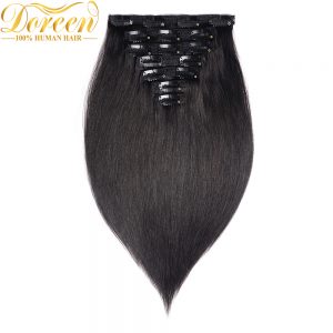 Doreen 200G Brazilian Remy Hair Straight Clip In Human Hair Extensions#1B Natural Black Full Head Set 10 Pcs 14-26 Inches