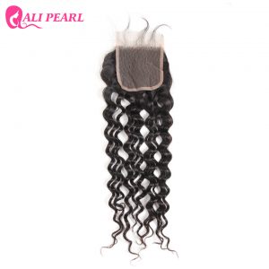 AliPearl Hair Brazilian Water Wave Lace Closure 4X4 inch Free Part Closure with Baby Hair Remy Human Hair Color 1b Free shipping