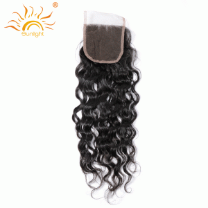 Sunlight Human Hair Brazilian Water Wave 4x4 Top Lace Closure Free Style Match Hair Bundles 100% Remy Human Hair Free Shipping