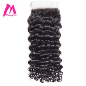 Maxglam Lace Closure With Baby Hair Deep Wave Brazilian Hair Remy Human Hair Bundles Free Shipping