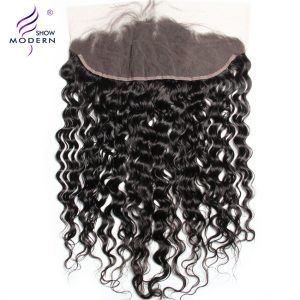 Modern Show Hair Water Wave 13x4 Ear To Ear Pre-Plucked Lace Frontal Closure With Baby Hairs 130% Density Remy Human hair Weave