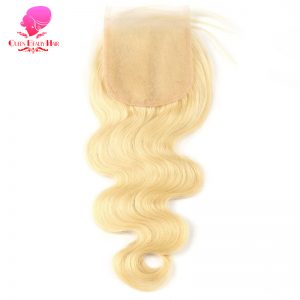 QUEEN BEAUTY HAIR Brazilian 613 Blonde Lace Closure Body Wave 4x4 Remy Human Hair Closure Free Part Bleached Knot With Baby Hair