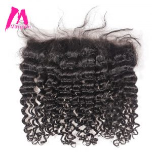 Maxglam Brazilian Deep Wave Remy Human Hair 13x4 Lace Frontal Closure With Pre Plucked Baby Hair Bleached Knot Free Shipping