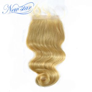 New Star Blonde Brazilian Remy Hair Blonde #613 Body Wave Lace Closure Free Part 4x4 Swiss Lace 10''-20''Inches With Baby Hair