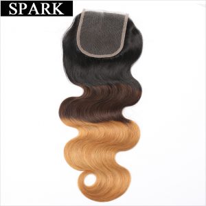 Spark Brazilian Body Wave Lace Closure Free Part 4''x 4'' Remy Hair Closure 1b/4/27 Ombre Color 100% Human Hair Free Shipping