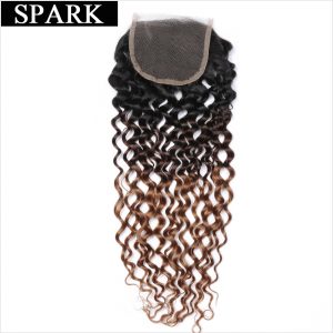Spark 1B/4/30 Three Tone Ombre Brazilian Kinky Curly Hair Lace Closure 4*4 Free Part Top Remy Human Hair Closure Free Shipping
