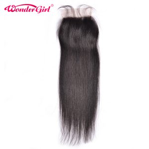 Wonder girl Brazilian Straight Closure 4x4 Lace Closure With Baby Hair Natural Color Remy Hair 100% Human Hair Free Shipping