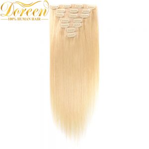 Doreen #613 Blonde Clip In Human Hair Extensions 70 Grams 7P Brazilian Remy Hair Clip Ins Straight 12"-22" Could be Curly