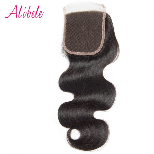 Alibele Brazilian Body Wave Hair 4"X4" Lace Closure Free Part 1 Piece 100% Remy Human Hair Medium Brown Swiss Lace Free Shipping
