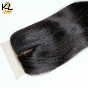 KL Hair Middle Part Silk Base Closure Straight Human Hair Brazilian Remy Hair Silk Lace Closure Bleached Knots With Baby Hair