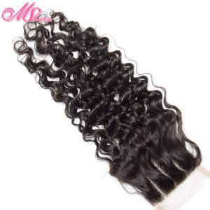 Water Wave Human Hair Lace Closure 4*4 Brazilian Remy Hair Three Part Closure 120% Density Mshere Hair Products Natural Black