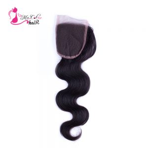 Ms Cat Hair Brazilian Body Wave Lace Closure 4"X4" 100% Human Hair Natural Black Free Part Remy Hair 8"-20" Hair Closure