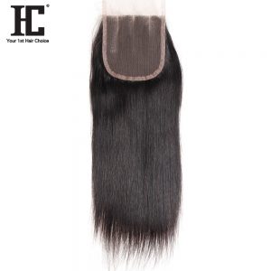 HC Hair Company 8-18inch 4x4 Three Part Lace Closure Straight Human Hair Natural Color Density 130% Remy Hair Can Be Dyed