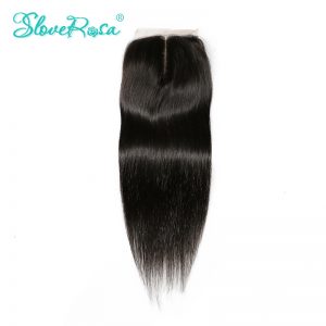 Slove Rosa Silk Base Closure Straight Brazilian Human Remy Hair 4x4 Middle Brown Lace Silk Closure Bleached Knots Middle Part