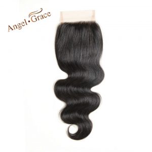 ANGEL GRACE HAIR Brazilian Body Wave Closure Free Part Natural Color Remy Hair Free Shipping Human Hair 4X4 Lace Closure