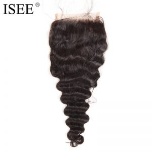 ISEE Loose Wave Swiss Lace Based Closure Remy Hair Free Part 4"*4" Can Be Dyed Free Shipping
