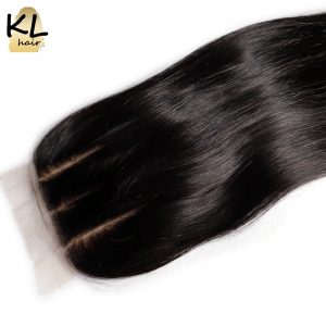 KL Hair Three Part Silk Base Closure Straight Human Hair Brazilian Remy Hair Silk Lace Closure Bleached Knots With Baby Hair