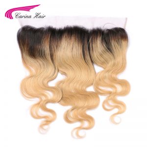 Carina Hair Ombre Color T1B/27# 13*4 Ear to Ear Lace Frontal Closure Swiss Lace Bleached Knots Brazilian Remy Hair Free Shipping