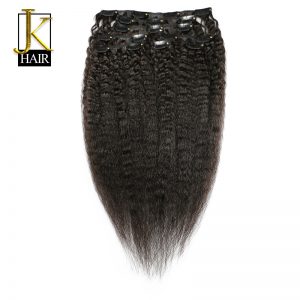 JK Hair Brazilian Remy Kinky Straight Hair Clip In Human Hair Extensions Natural Color 8 Pieces/Set Full Head Sets 120G