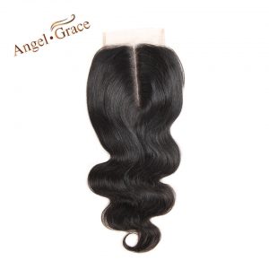 ANGEL GRACE HAIR Brazilian Body Wave Lace Closure Remy Hair 4*4 Middle Part Top Closure 100% Natural Color Human Hair