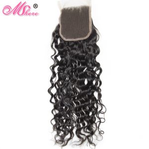 Mshere Hair Free Part Lace Closure Brazilian Water Wave Remy Hair Closure Swiss Lace 130% Density Human Hair 1 Piece 10-18inch