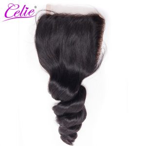 Celie Brazilian Loose Wave Closure Remy Hair 4x4 Swiss Lace 130% Density Free Part 100% Human Hair Lace Closures Free Shipping