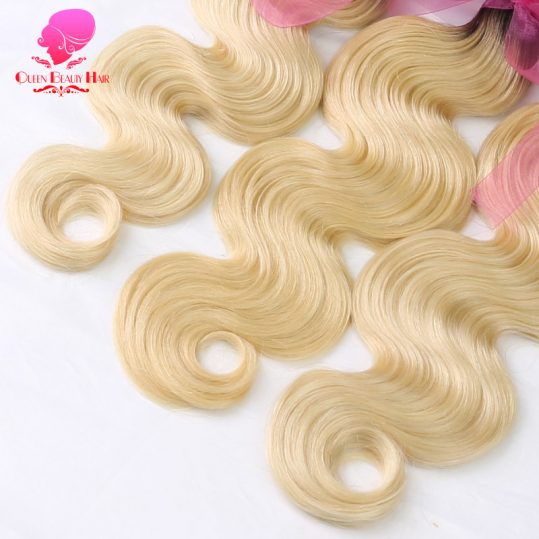 QUEEN BEAUTY HAIR T1B/613 2 Tone Dark Roots Blonde Brazilian Hair Body Wave Remy Hair Extensions Ombre Human Hair Bundles