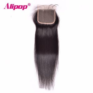 ALIPOP Brazilian Straight Lace Closure With Baby Hair Remy Hair Natural Color 8"-24" Swiss Lace Human Hair Closure 4*4 Size