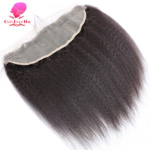 QUEEN BEAUTY HAIR Brazilian Kinky Straight Hair Lace Frontal Closure 13x4 Swiss Lace Ear To Ear Remy Human Hair Free Shipping