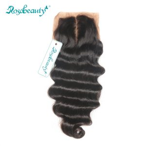 Rosabeauty Brazilian Remy Hair Loose Wave Silk Base Closure 4"*3.5" Lace with Bleached Knots 100% Human Hair