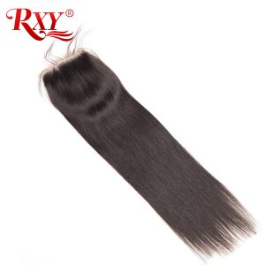 RXY Brazilian Straight Lace Closure Free Part 4x4 Swiss Lace Remy Human Hair Closure With Baby Hair Natural Black Color