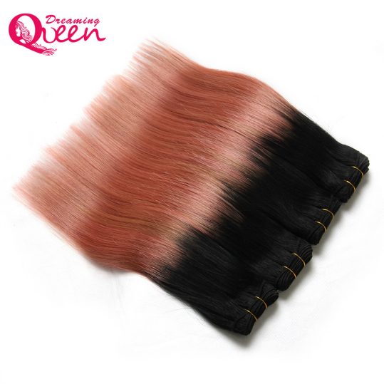 Dreaming Queen Hair Ombre Brazilian Straight  Hair Weave Extensions Rose Gold Color 100% Ombre Human Hair Extension 1 Piece