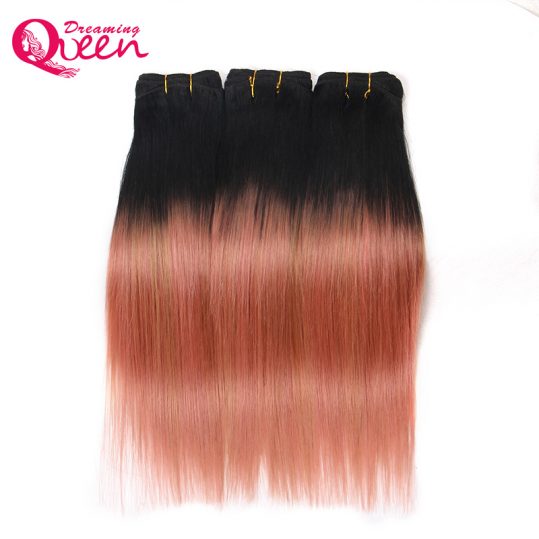 Dreaming Queen Hair Ombre Brazilian Straight  Hair Weave Extensions Rose Gold Color 100% Ombre Human Hair Extension 1 Piece