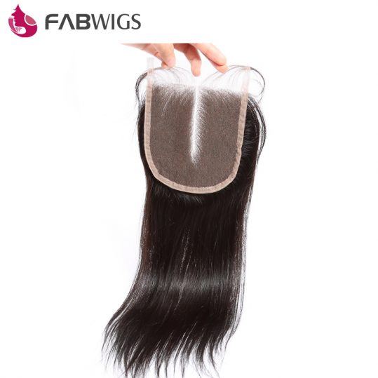 Fabwigs Brazilian Silky Straight Lace Closures 100% Human Hair 3.5x4 Middle Part Hair Closure Bleached Knots  Remy Hair