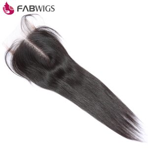 Fabwigs Brazilian Silky Straight Lace Closures 100% Human Hair 3.5x4 Middle Part Hair Closure Bleached Knots  Remy Hair