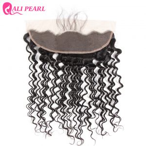 AliPearl Hair Brazilian Deep Wave Lace Frontal Closure 13X4 with Baby Hair Human Hair Free Part Color 1b Remy Hair Free Shipping