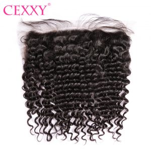 CEXXY Lace Frontal Closure Brazilian Remy Hair Deep Wave 13*4 Plucked Natural Hairline Bleached Knots Baby Hair 100% Human Hair