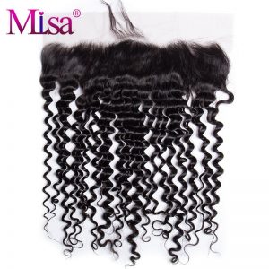 Mi Lisa 13''x4'' Lace Frontal Closure With Baby Hair 10-20 inche Remy Hair 100% Human Hair Deep Curly Hair Hand Tied Swiss Lace