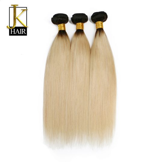 JK Hair Ombre 1b 613 Dark Roots Blonde Brazilian Remy Hair Extension Straight 100% Human Hair Weave Bundles Double Weft 1 PC