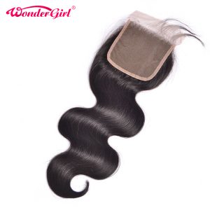 Wonder girl Brazilian Body Wave Closure 4x4 Lace Closure With Baby Hair 100% Human Hair Natural Color Remy Hair Free Shipping