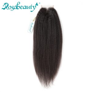 Rosabeauty 4X4 Lace Closure Brazilian Kinky Straight Middle Part 100% Human Remy Hair Bleached Knots with Baby hair