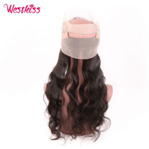 West Kiss Free Part 22.5X4X2 Inch 360 Full Lace Frontal Natural Black Brazilian Body Wave Remy Human Hair Free Shipping