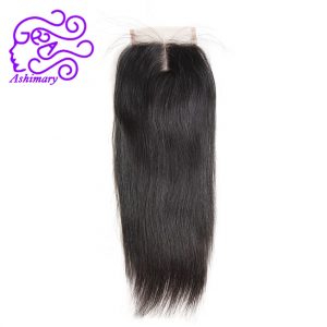 Ashimary Brazilian Straight Hair 4x4Inchs Lace Closure Middle Part Natural Color Remy Hair Closure 100% Human Hair Free Shipping