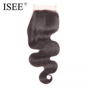 ISEE HAIR Body Wave Closure 4" x 4" Free Part Swiss Lace Remy Human Hair Free Shipping