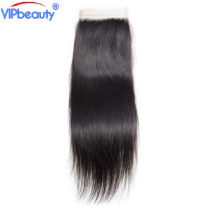 Vipbeauty Peruvian straight remy hair 4x4 lace closure 130% density human hair extension 1b 12-18 inch