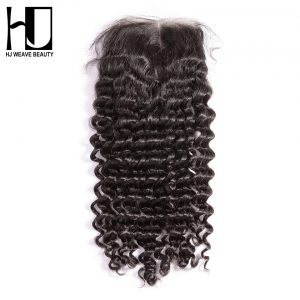[HJ WEAVE BEAUTY] Peruvian Lace Closure Deep Wave Remy Hair Middle Part 4''x 4'' 100% Human Hair Free Shipping