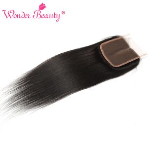 Wonder Beauty Remy Hair Peruvian straight Lace Closure 4x4 middle Part 100% Human Hair Medium Brown Swiss lace Natural Color